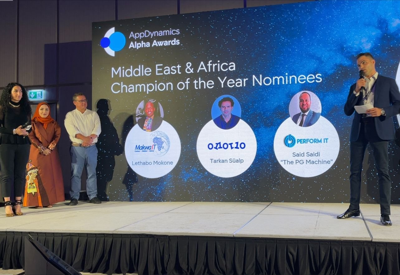 On stage at the Cisco AppDynamics Alpha Awards — Middle East & Africa Champion of the Year nominees, 2022